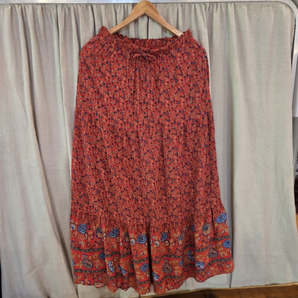 Boho Floral Red Skirt